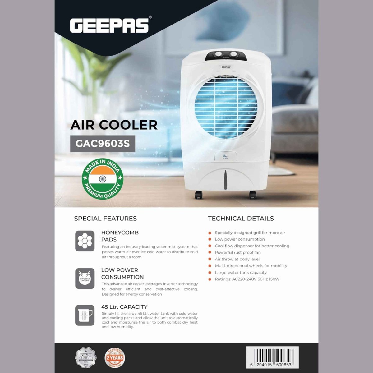 Geepas 53L Commercial Air Cooler GAC9603