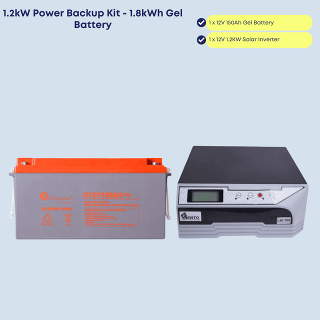1.2kW Power Backup Kit with 1.8kWh Gel Battery - Power your Freezer, TV, Laptop Charging, Phone Charging and Lighting