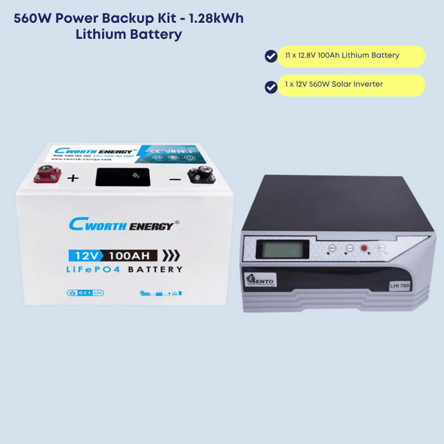 560W Power Backup Kit with 1.28kWh Lithium Battery – Powers 6 Bulbs, 32" TV, Charging (Home/Shop Use)