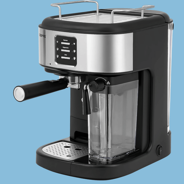 Geepas Espresso and Cappuccino Coffee Machine - 20 Bar Pressure Pump & Steam System - GCM1215SA