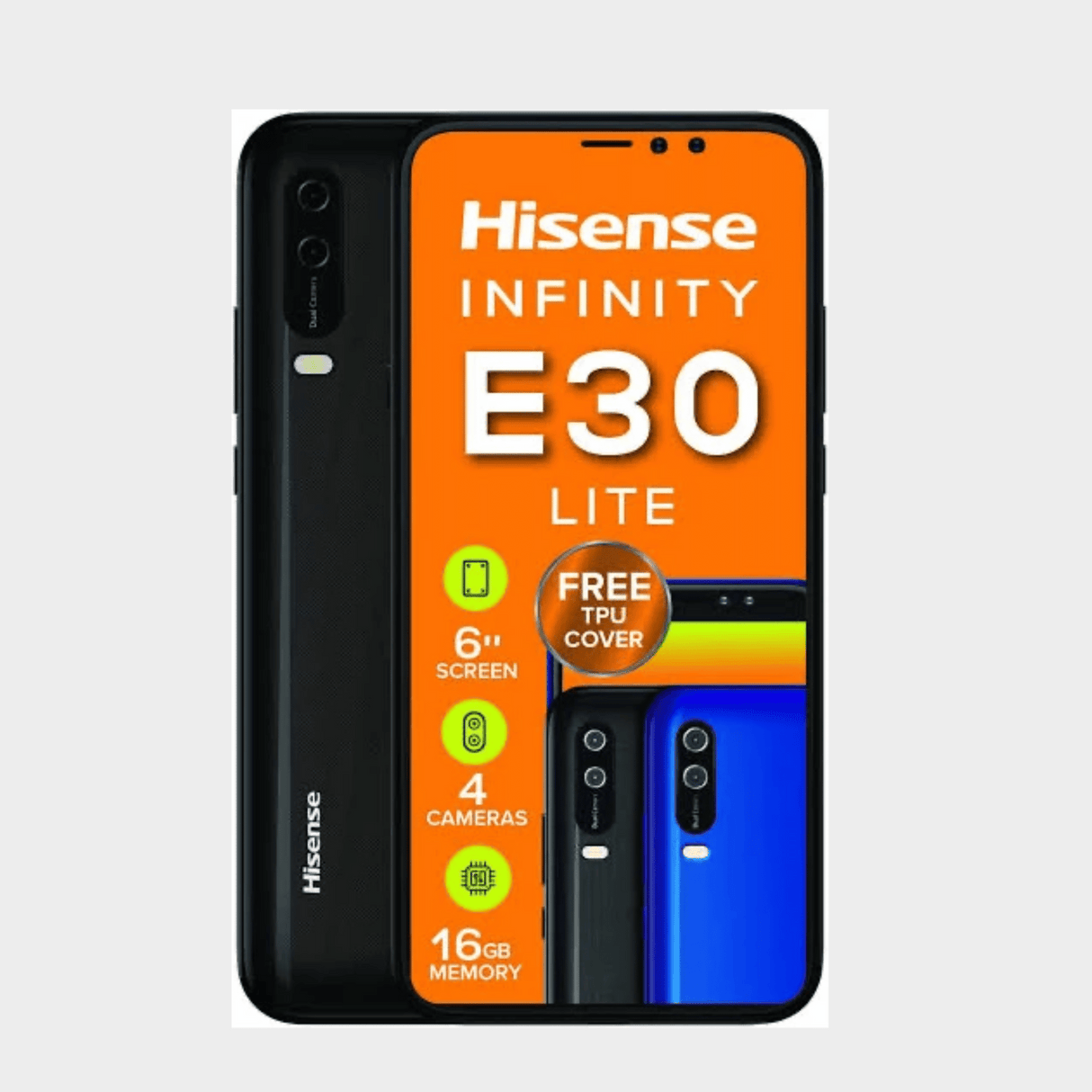 Hisense Infinity 6” Display Smart Phone, 3000 mAh Battery, Android 9, 8MP + 2MP Camera - E30 Lite