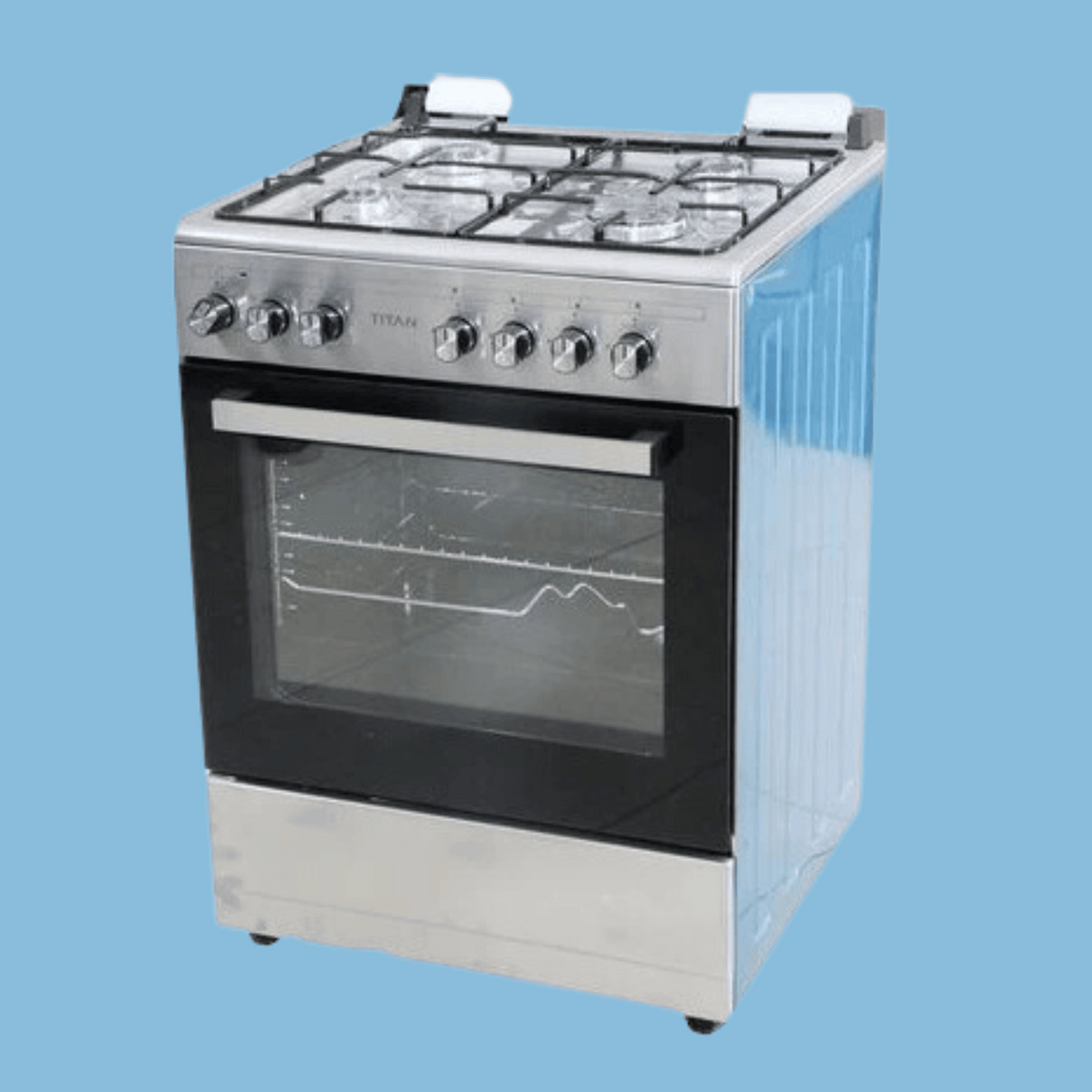 Titan 60x60cm Free Standing Full Gas Cooker, 4 Gas Burners, Gas Oven & Grill – TN-FC6400XA – Silver