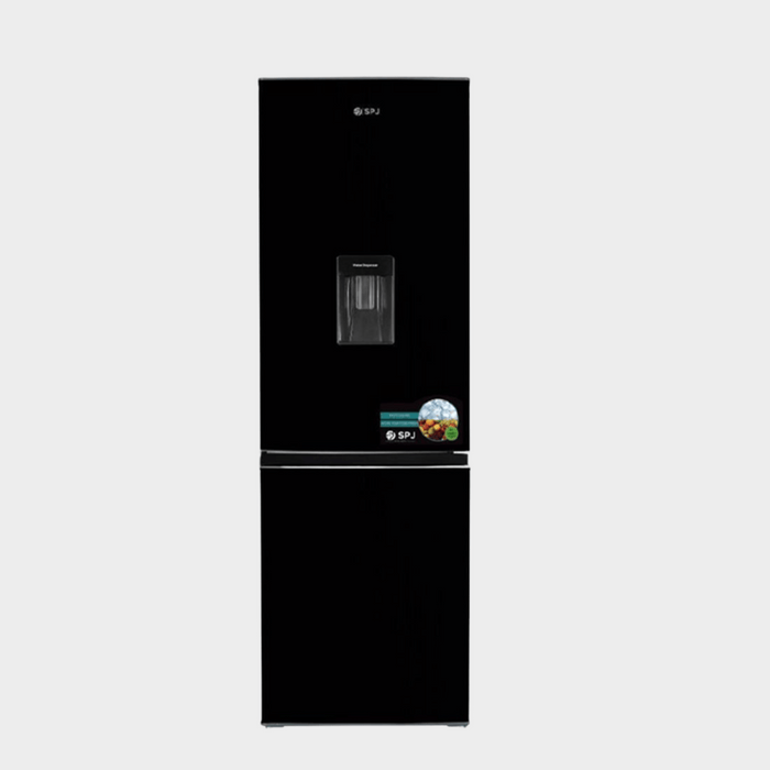 SPJ 429L Fridge, Bottom Mount Refrigerator with Dispenser Black Glass