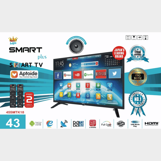 Smart Plus 43" Digital TV, VGA Input & 2 Remotes - 43MP8888