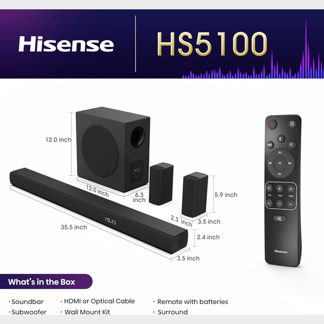 Hisense 3.1 Soundbar with Wireless Subwoofer HS5100