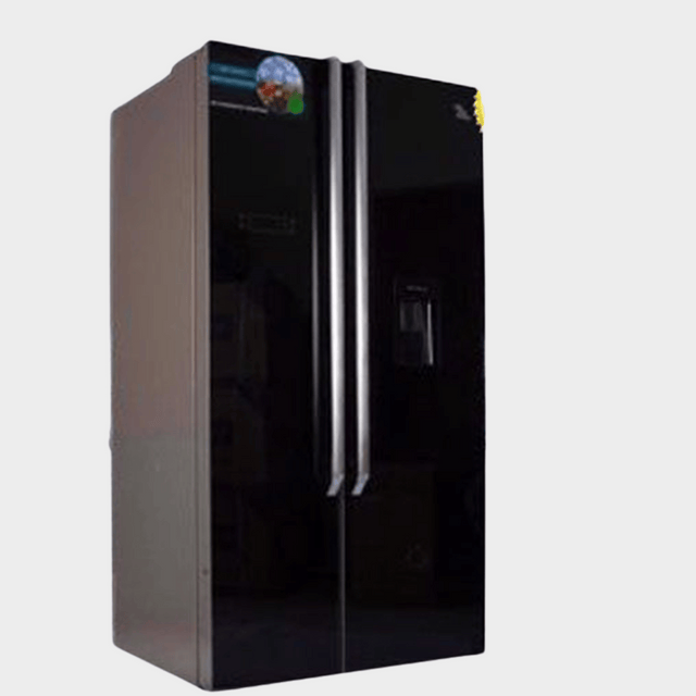 SPJ 699L Fridge, Side By Side Frost Free Refrigerator, Black Glass With Dispenser