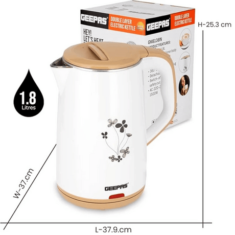Geepas 1.8L Stainless Steel Electronic Kettle - Efficient & Durable Design - GK6138