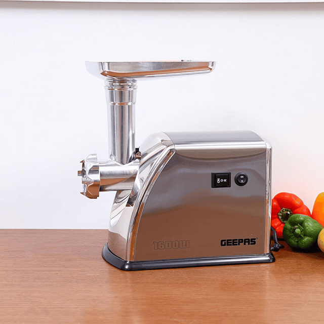 Geepas Stainless Steel Meat Grinder 1600W - High-Performance Grinding, Model GMG1909 (Silver)