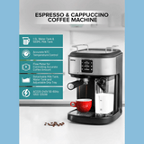 Geepas Espresso and Cappuccino Coffee Machine - 20 Bar Pressure Pump & Steam System - GCM1215SA