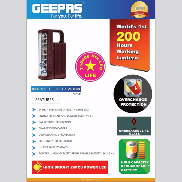 Geepas Rechargeable LED Lantern GE5511