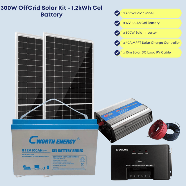 300W OffGrid Solar Lighting System with 1.2kWh Gel Battery for a Poultry Farm (Chicken House); Power 10 bulbs for 24 hours