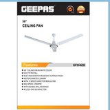 Geepas 56" Ceiling Fan - Double Ball Bearing, 3-Speed, 290 RPM - GF9428