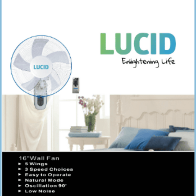 Lucid Wall Fan with Remote 16" 5 Blades - FW40-801R