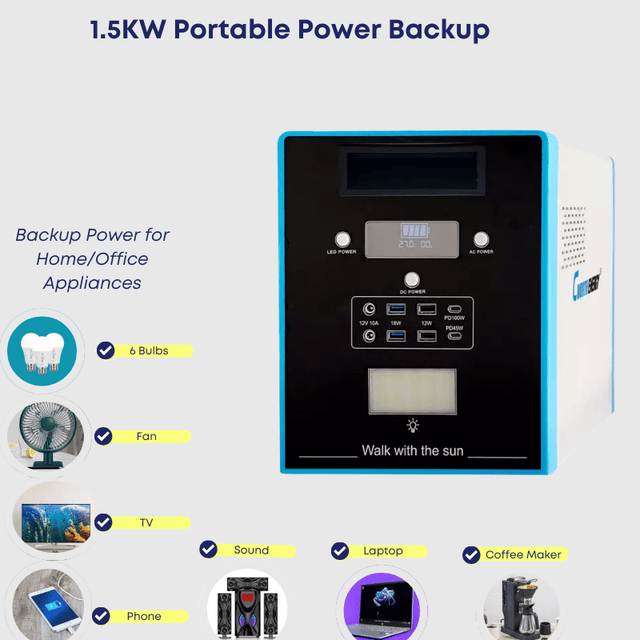 Cworth 1.5kWh 25.6V Portable Solar Power System, CE-PLB1200