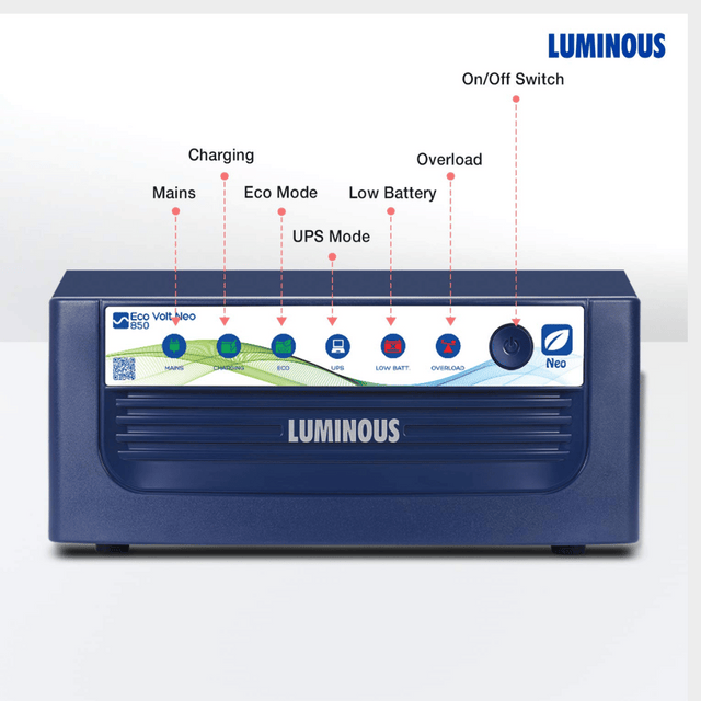 Luminous Eco Volt Neo 700VA 12V Pure Sine Wave Inverter - Backup UPS & Solar Inverter for home, office & shops