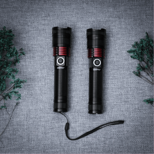 Geepas Rechargeable LED Flashlight Combo - High Brightness Flashlight - GFL4667