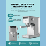 Geepas Espresso and Cappuccino Coffee Machine - 20 Bar Pressure Pump, E26 Platinum Series - GCM1415SS