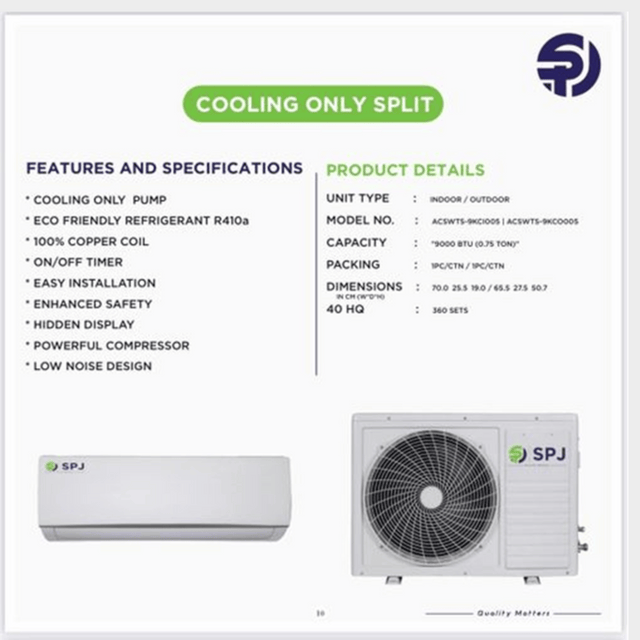 SPJ 12000 BTU Wall Split Air Conditioner – R410a, White