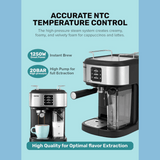 Geepas Espresso and Cappuccino Coffee Machine - 20 Bar Pressure Pump & Steam System - GCM1215SA