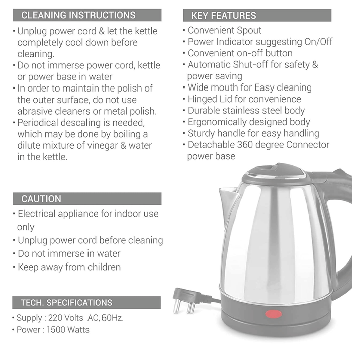 Pixel 2L Stainless Steel Electric Kettle