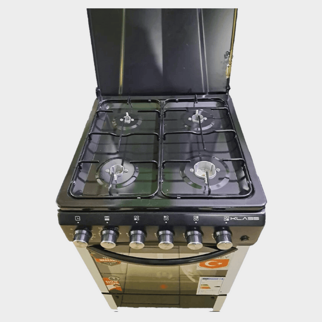 KLASS 60x60cm Free Standing Cooker, 4 Gas Burners, Black