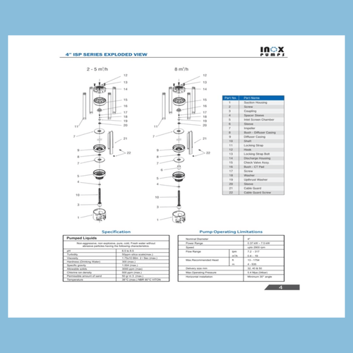 Inox ISP - 8/50, 4" Submersible Pump, Flow Q-8m3/hr, H-210m - KWT Tech Mart Uganda