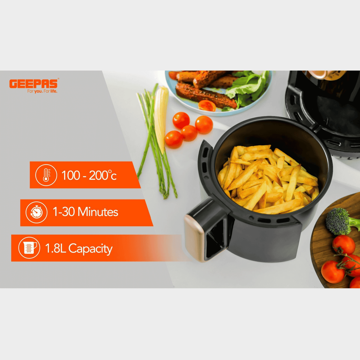 Geepas 1.8L Air Fryer, 1000W, LED, 30-Minute Timer GAF37516 - KWT Tech Mart Uganda