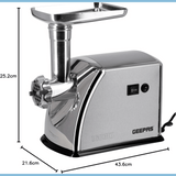 Geepas Stainless Steel Meat Grinder 1600W - High-Performance Grinding, Model GMG1909 (Silver)