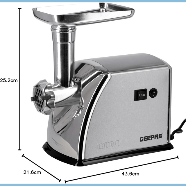 Geepas Stainless Steel Meat Grinder 1600W - High-Performance Grinding, Model GMG1909 (Silver)