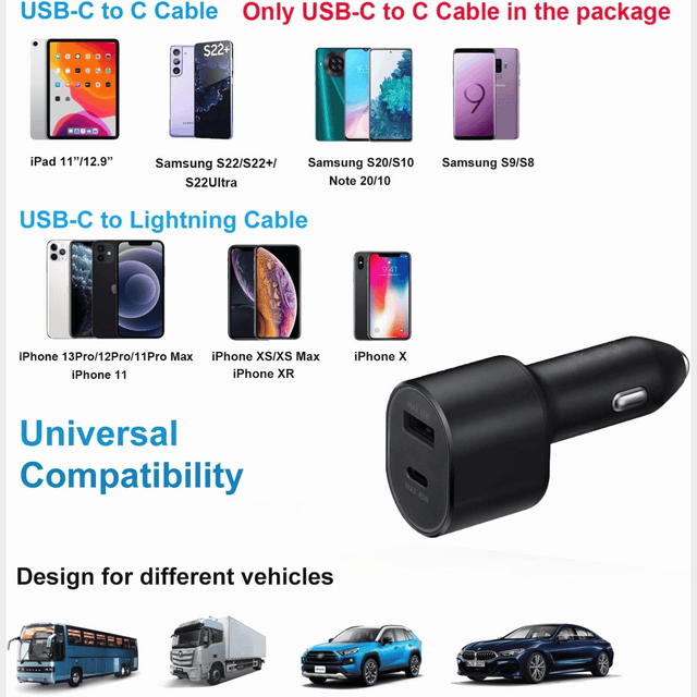 Samsung Car Charger – 45W USB-C to USB-C Fast Charging Adapter