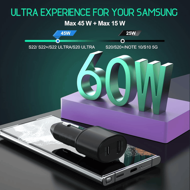 Samsung Car Charger – 45W USB-C to USB-C Fast Charging Adapter