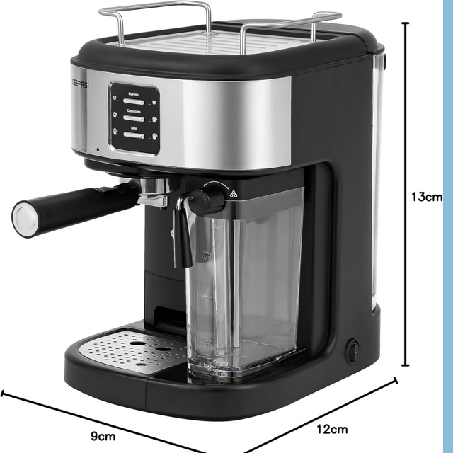 Geepas Espresso and Cappuccino Coffee Machine - 20 Bar Pressure Pump & Steam System - GCM1215SA