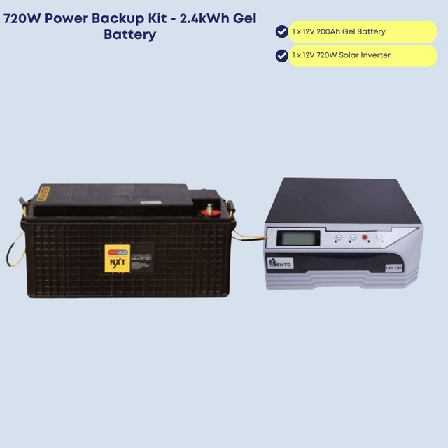 720W Power Backup Kit with 2.4kWh Gel Battery - Run upto 8 Bulbs, TV, Laptop, Woofer (Music) and Phone Charging for 6-8 hours
