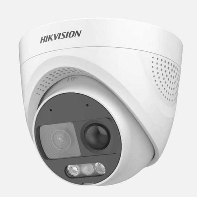 Hikvision 2 MP ColorVu PIR Siren Audio Fixed Turret Camera DS-2CE72DF3T-PIRXOS – 20 m Night Vision (PIR Theft-Alarm Siren)