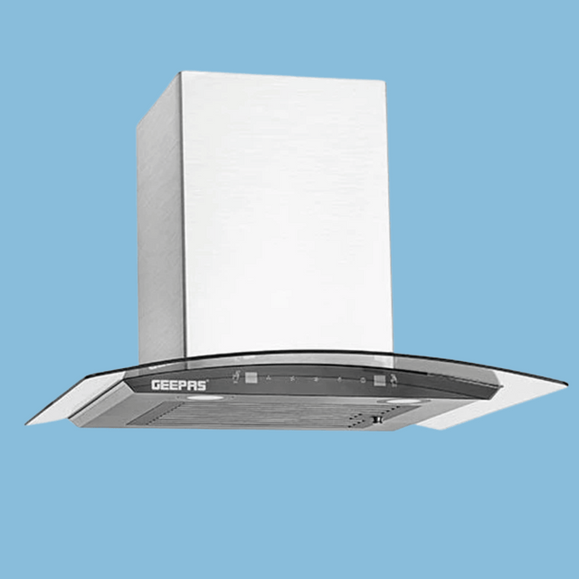 Geepas 60cm Curved Glass Hood Chimney - Elegant Kitchen Ventilation - GHD601