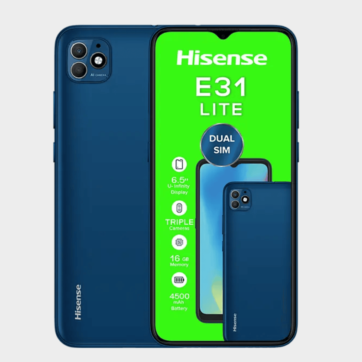 Hisense Infinity 6.52" Display Smart Phone,  1GB RAM and 16GB expandable storage, 4500mAh battery - E31 Lite