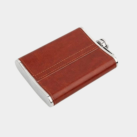 Jack Daniel’s 9 Oz Stainless Steel/Leather Hip Flask, Pocket Bottle-Brown