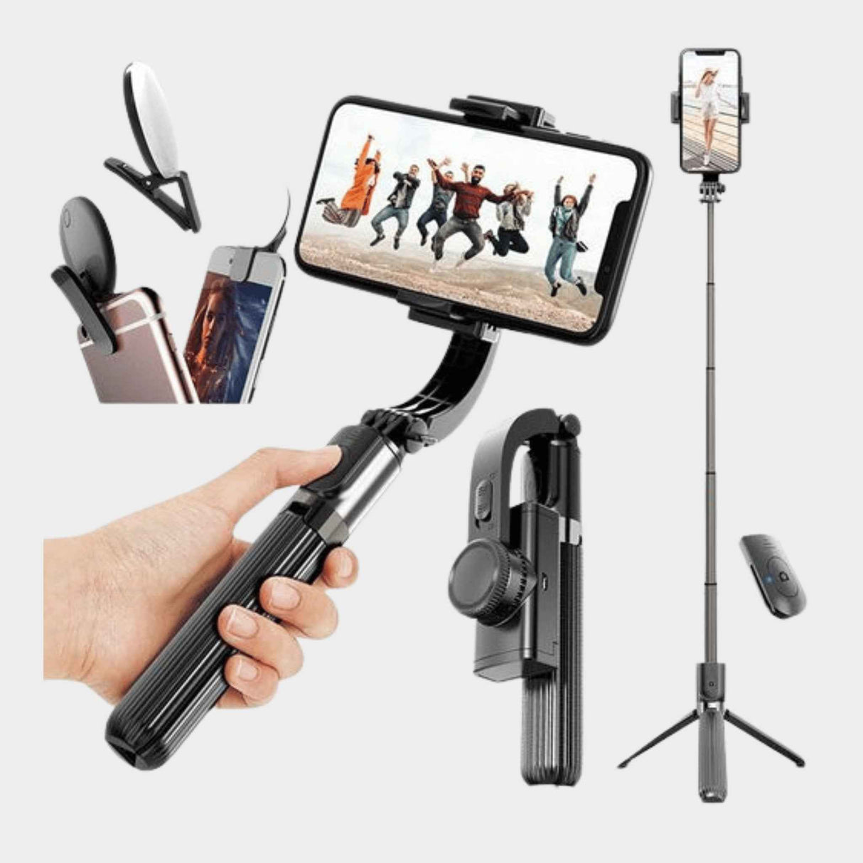 Universal Bluetooth Handheld Gimbal Stabilizer Phone Selfie Stick Holder Adjustable Selfie Stripod-Black