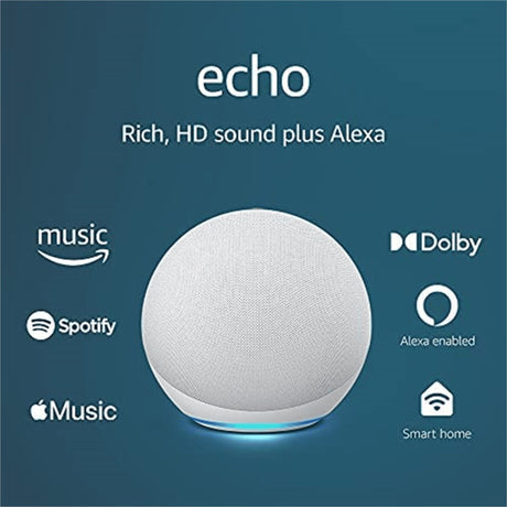 Amazon Echo Smart Speaker (4th Gen) Spherical, Glacier White - KWT Tech Mart