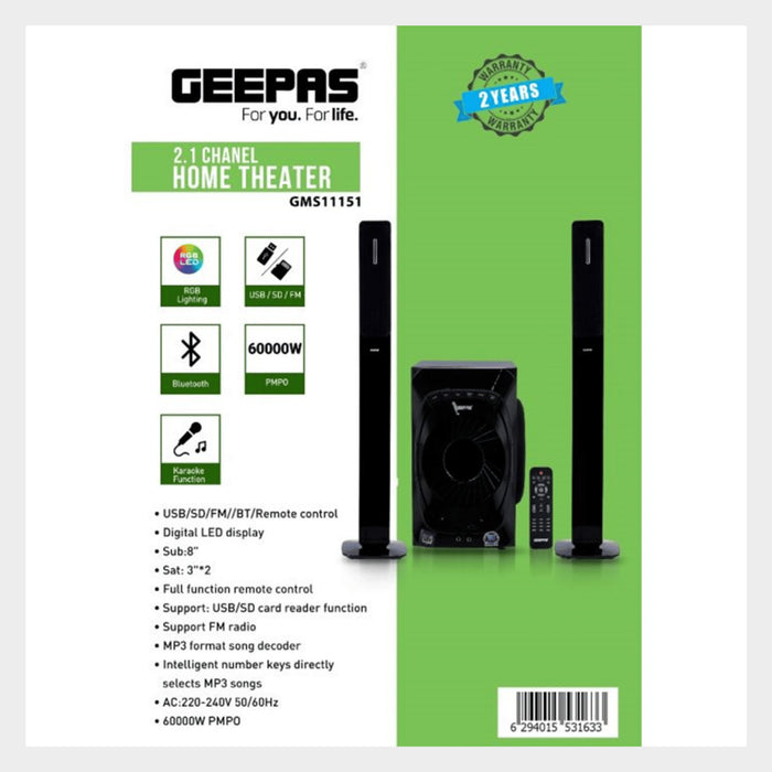 Geepas 2.1 Home Theatre System GMS11151, Digital LED Display - KWT Tech Mart