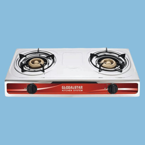 Globalstar Double Burner Gas Stove, Stainless Steel - White - KWT Tech Mart