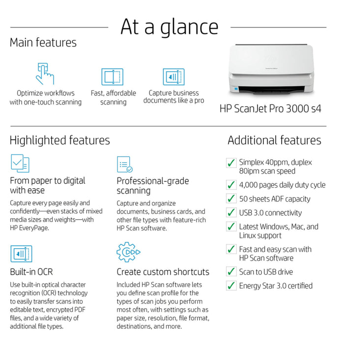 HP ScanJet Pro 3000 s4 Sheet-Feed Scanner (6FW07A)  - KWT Tech Mart