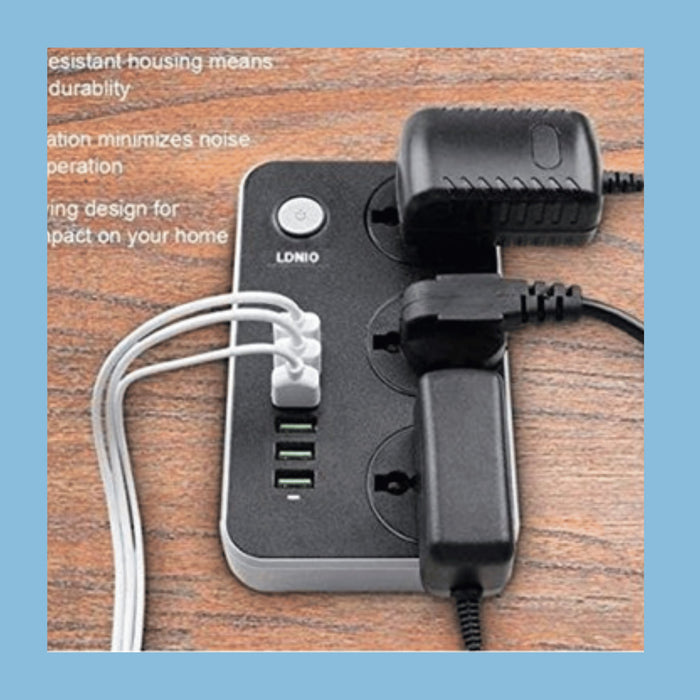 Ldnio Power Extension Black 3 Sockets + 6 Charging USB Slots - KWT Tech Mart