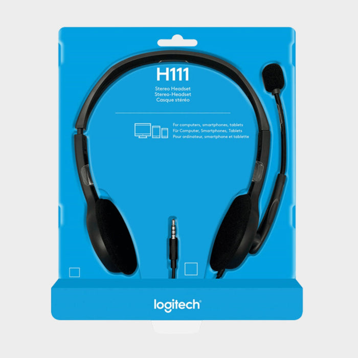 Logitech H111 Wired On Ear Headphones with Mic Black - KWT Tech Mart