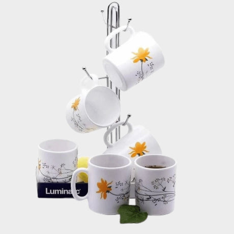Luminarc 6 Pieces Of Sunflower Tea Coffee Mug Cups - White - KWT Tech Mart