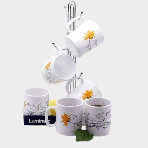 Luminarc 6 Pieces Of Sunflower Tea Coffee Mug Cups - White - KWT Tech Mart