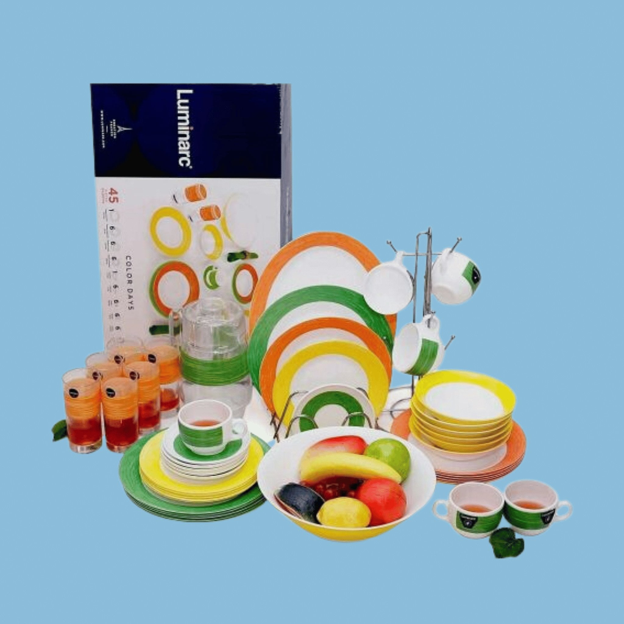 Multi coloured dinner set store