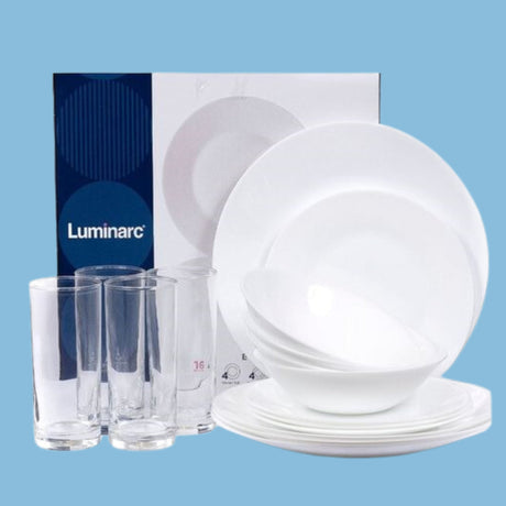 Luminarc 16 Pieces Opal Glass Dinnerware Set - White - KWT Tech Mart