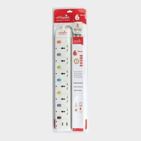 Office Point 6-Way Multi-Socket Power Strip, USB Extension Cable - KWT Tech Mart