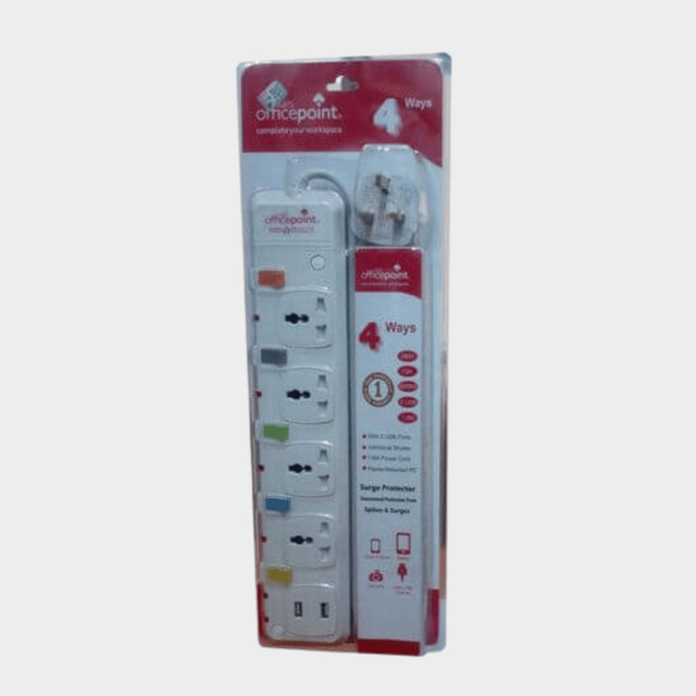 Officepoint 4-Way Multi-Socket Power Strip, Surge Protection, USB - KWT Tech Mart
